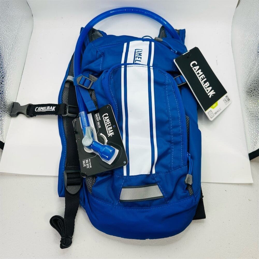 CamelBak Kids Mini M.U.L.E. Hydration Pack Backpack Blue White Stripe 50oz